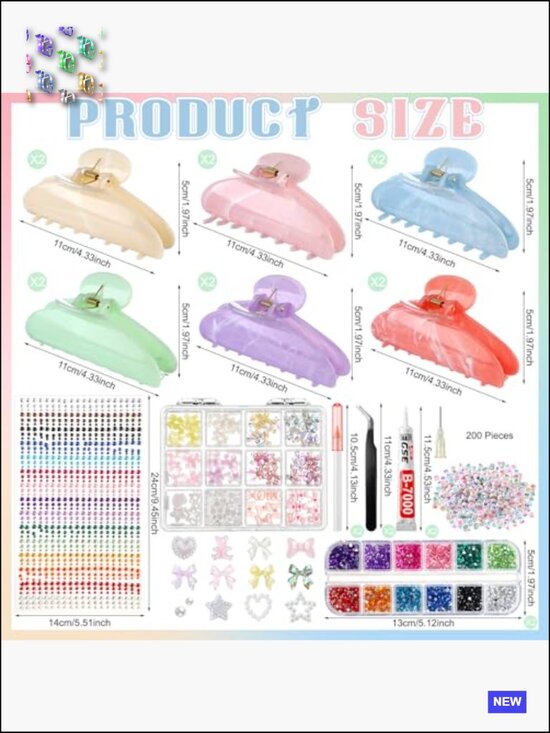 DIY Hair Claw Clips Kit Acrylic Rhinestone Letter Bead Bow Star Bear Sticker main image 6